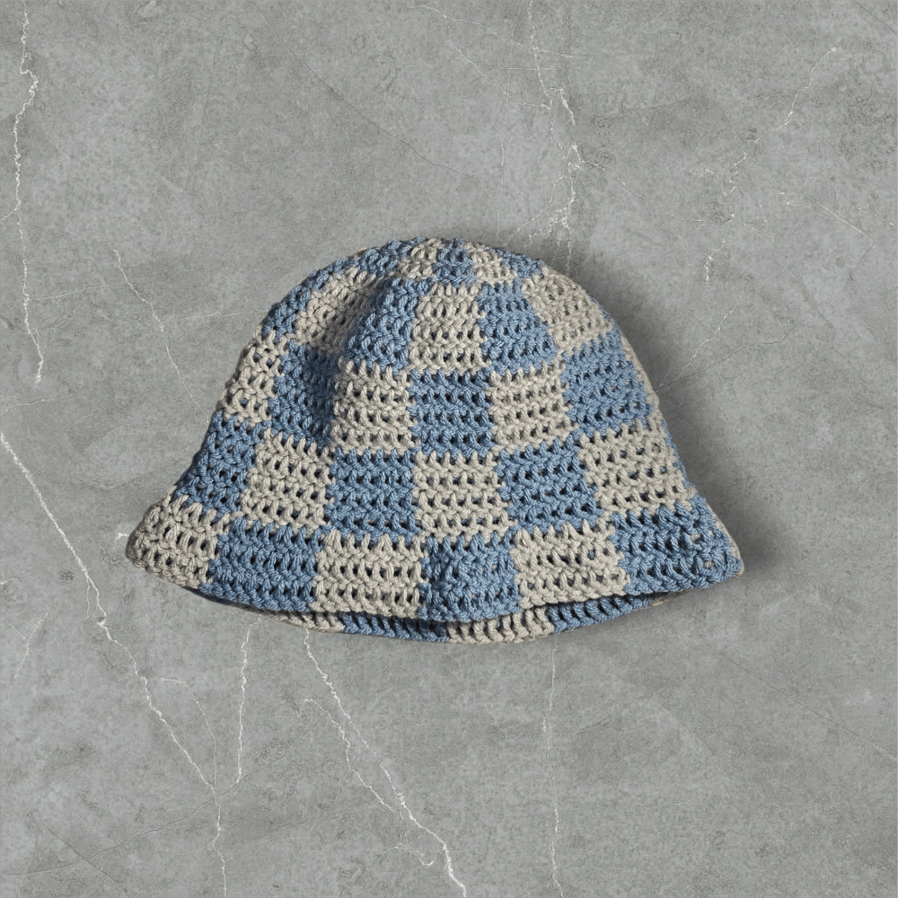 Image of Crocheted Checkered Bucket Hat