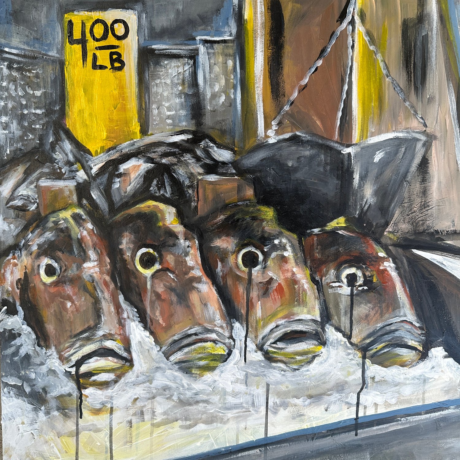 $4 A POUND / SLEEPING WITH THE FISHES - ORIGINAL PAINTING 24x24"