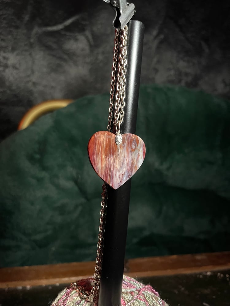 Image of Petrified Wood Heart Pendant Necklace