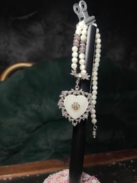 Image 1 of Vintage 1928 Faux Pearl Heart Pendant Necklace