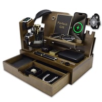 Nightstand Organizer for Men with Large Drawer, Birthday Gifts for Men, Phone Docking Station