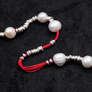 Image of LOWOOL - Red Thread Silver Pearl Bracelet