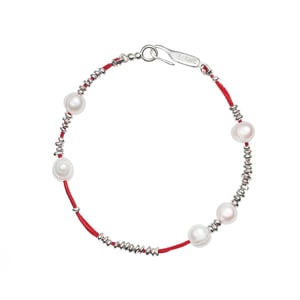 Image of LOWOOL - Red Thread Silver Pearl Bracelet