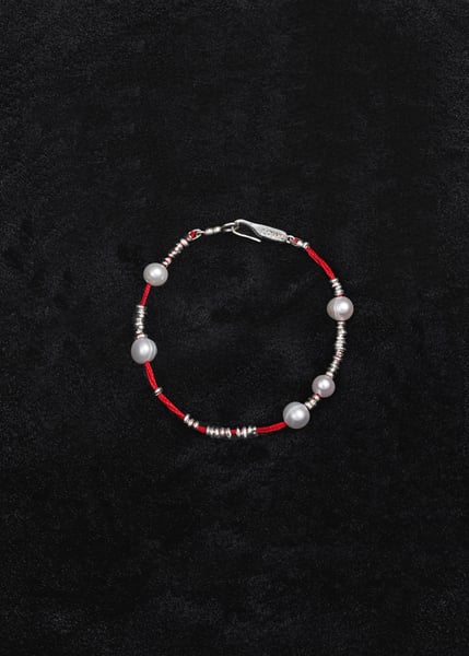 Image of LOWOOL - Red Thread Silver Pearl Bracelet