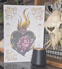 Image 1 of Floral Sacred Heart Tattoo Print