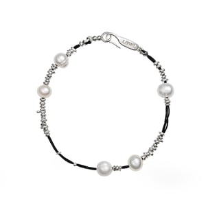 Image of LOWOOL - Black Thread Silver Pearl Bracelet