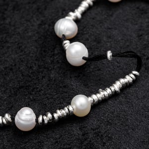 Image of LOWOOL - Black Thread Silver Pearl Bracelet