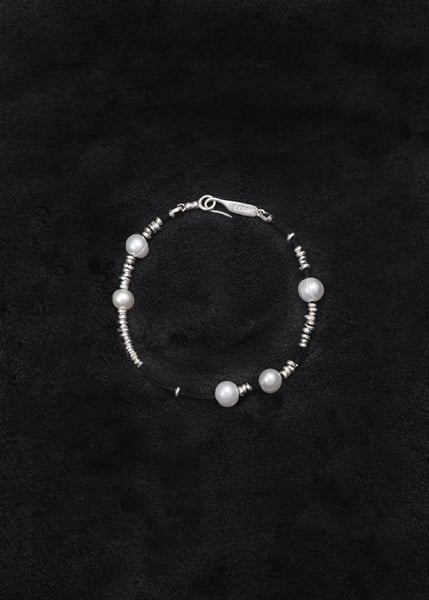 Image of LOWOOL - Black Thread Silver Pearl Bracelet