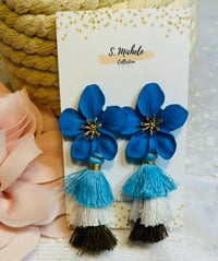 Image 1 of Blue Flower Tassel Earrings