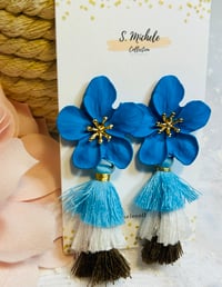 Image 2 of Blue Flower Tassel Earrings