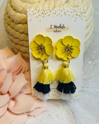 Image 1 of Yellow & Navy Flower Earrings