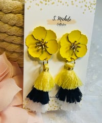 Image 2 of Yellow & Navy Flower Earrings