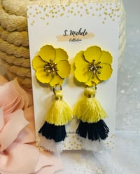 Image 3 of Yellow & Navy Flower Earrings