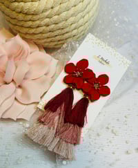 Image 2 of Red Flower Tassel Earrings