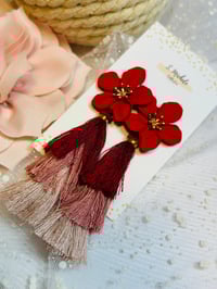 Image 3 of Red Flower Tassel Earrings
