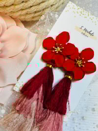 Image 4 of Red Flower Tassel Earrings
