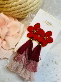 Image 5 of Red Flower Tassel Earrings