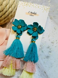 Image 4 of Turquoise Flower w/ Tiered Tassel Earrings