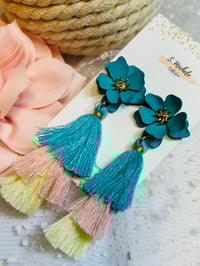 Image 2 of Turquoise Flower w/ Tiered Tassel Earrings