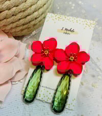 Image 2 of Hot Pink Flower Drop Earrings