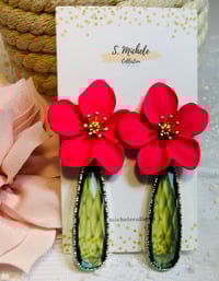 Image 3 of Hot Pink Flower Drop Earrings