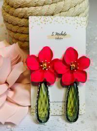 Image 4 of Hot Pink Flower Drop Earrings