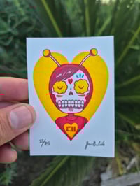 Image 1 of Chapulin Calavera Limited Edition Gocco Screenprint ACEO