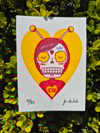 Image 2 of Chapulin Calavera Limited Edition Gocco Screenprint ACEO