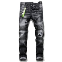 Image 1 of European And American Broken Paint Men's Slim Fit Hole Patch Stretch Jeans