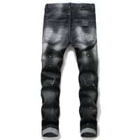 Image 2 of European And American Broken Paint Men's Slim Fit Hole Patch Stretch Jeans