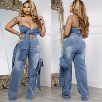 Image 1 of Sexy Camisole Tube Top Denim Trousers Suit