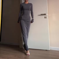 Image 3 of Sexy Long Sleeve Narrow Solid Color Dress