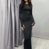 Image 4 of Sexy Long Sleeve Narrow Solid Color Dress