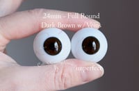 Image 1 of 24mm - Full Round -  German Glass Eyes - Dark Brown w/Veins - Imperfect