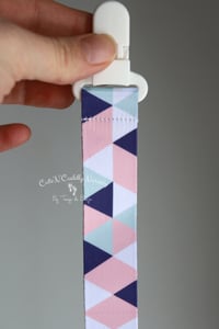 Image 1 of Pacifier Clip - Triangles - Blues, Pink and White