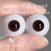 Image 1 of 20mm - Full Round - German Glass Eyes - Dark Brown with Veins