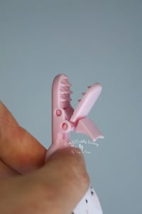 Image 5 of Pacifier Clip - Triangles - Blues, Pink and White