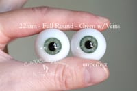 Image 1 of 22mm - Full Round - German Glass Eyes - Green with Veins - Imperfect