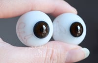 Image 2 of 26mm - Full Round - German Glass Eyes - Dark Brown w/Veins - Small Pupils