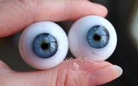 Image 4 of 26mm - Full Round -  German Glass Eyes - Blue w/veins - Small Pupils