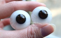 Image 4 of 26mm - Full Round - German Glass Eyes - Dark Brown w/Veins - Small Pupils