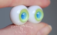 Image 2 of 14mm - Full Round Solid - Green w/Bue Pupils