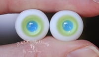 Image 4 of 14mm - Full Round Solid - Green w/Bue Pupils