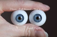 Image 1 of 24mm - Full Round -  German Glass Eyes - Blue  w/Veins - Small Pupils