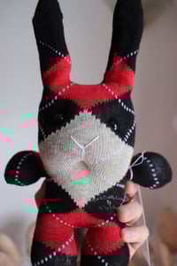 Image 1 of Plush Sock Bunny - Black Argyle