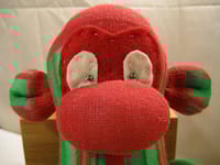Image 2 of Plush Green and Red Sock Monkey - OOAK