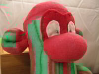 Image 3 of Plush Green and Red Sock Monkey - OOAK