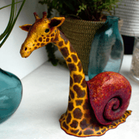 Image 3 of Snailshell Giraffe Paper Mache Sculpture