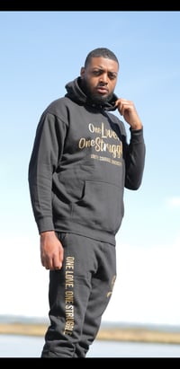 Image 2 of One Love, One Struggle Jogger Pants (Black/Gold)