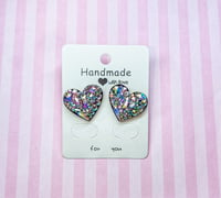 Black Iridescent Bling Heart Studs